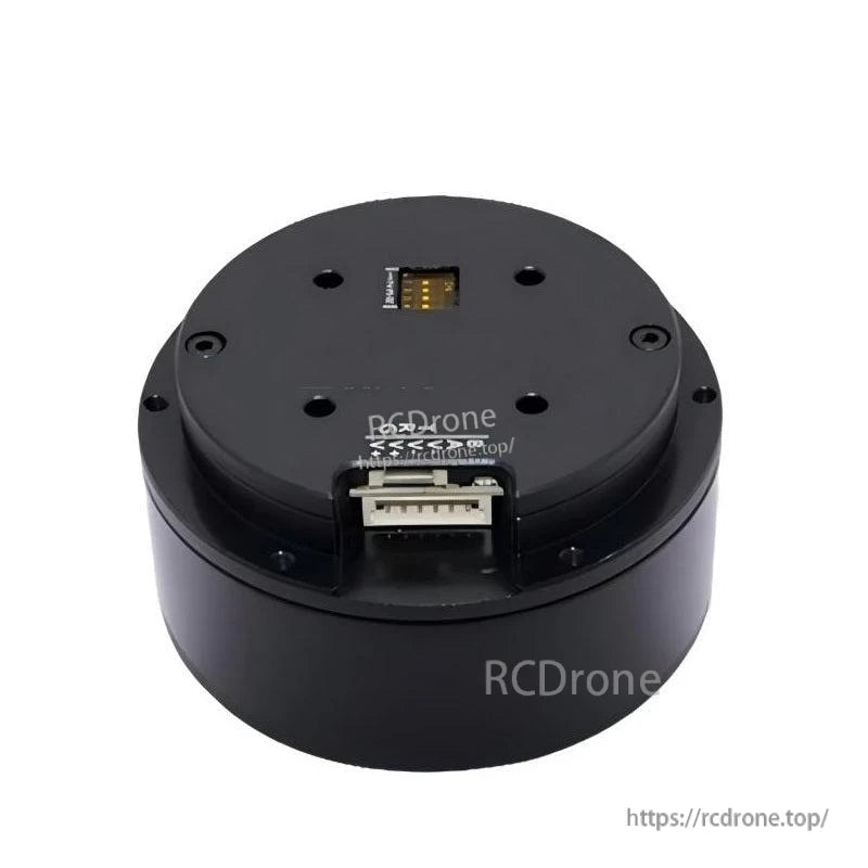 Top view of servo motor housing showing connector sockets and mounting screws (watermarked image)