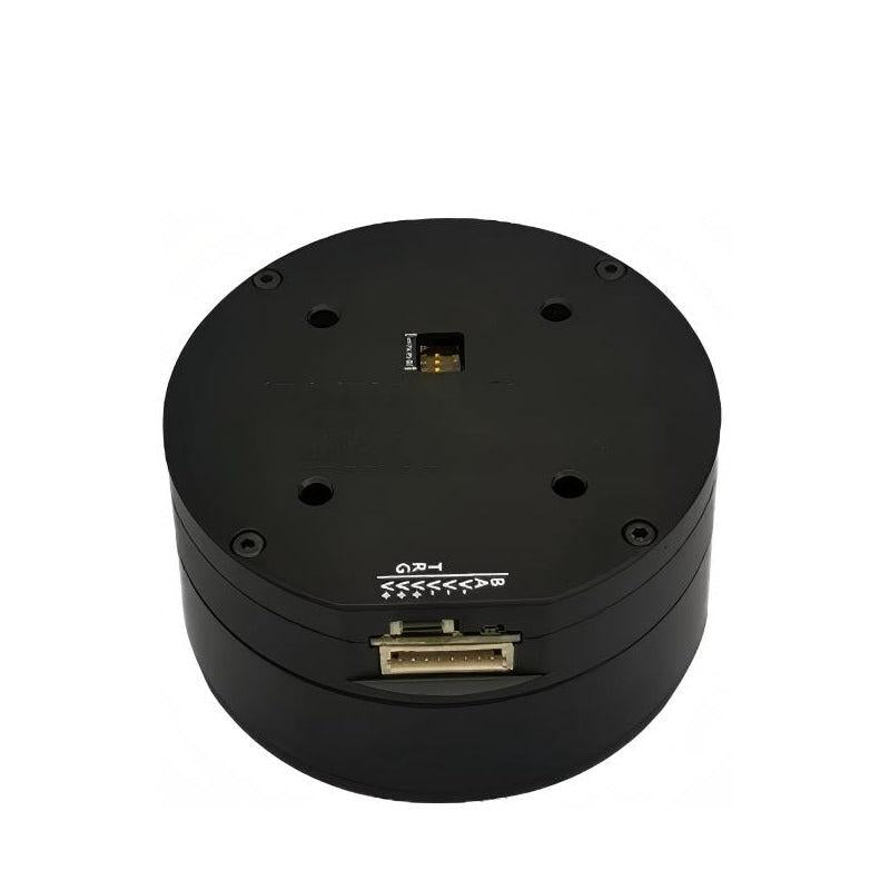 MUWEIDU K7028 brushless DC servo motor with integrated driver, top view showing multi-pin connector