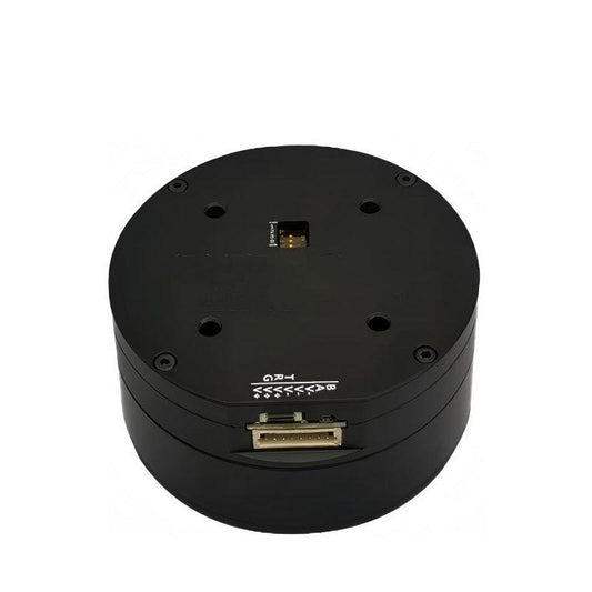 MUWEIDU K7028 brushless DC servo motor with integrated driver, top view showing multi-pin connector