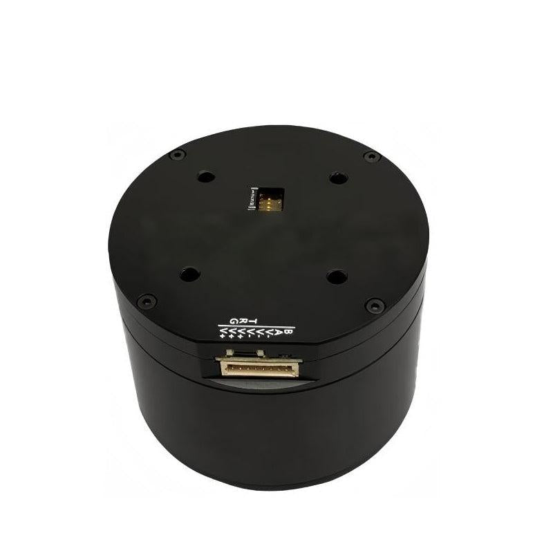 MUWEIDU K7050 24V brushless DC FOC servo motor, top view showing case screws and connector ports