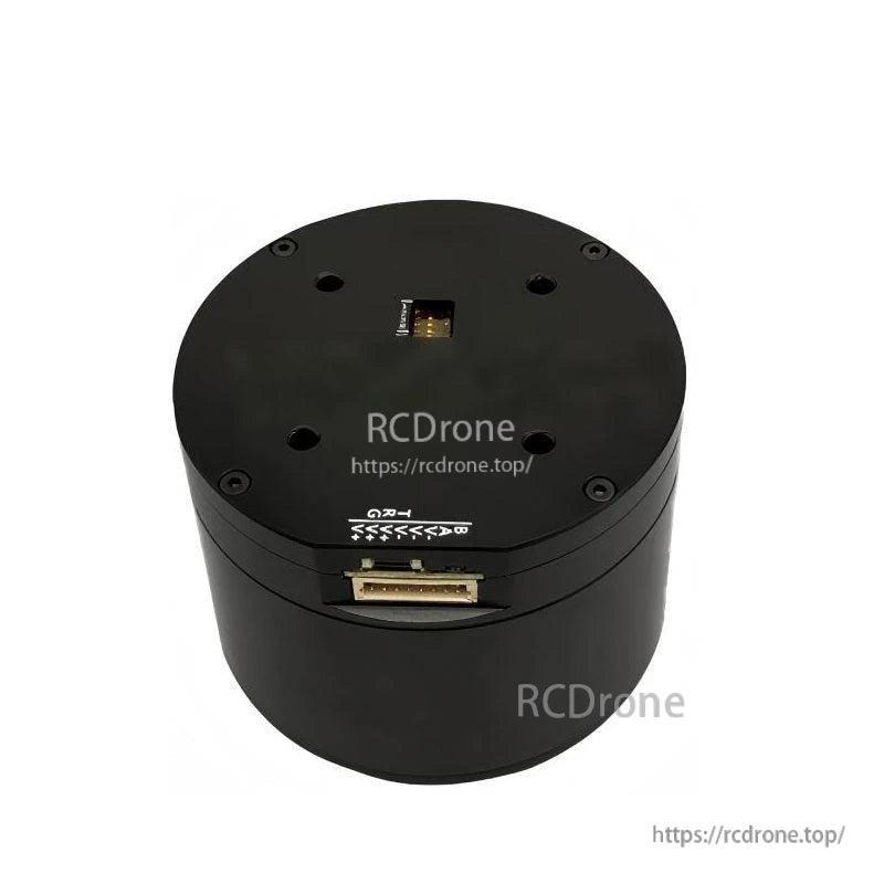 Top view of the K7050 servo motor housing with recessed connector slot and rotation direction marking
