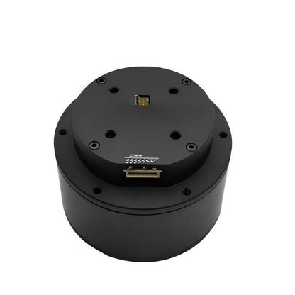 MUWEIDU K9050 FOC servo motor, top view of round 24V motor housing with encoder connector ports
