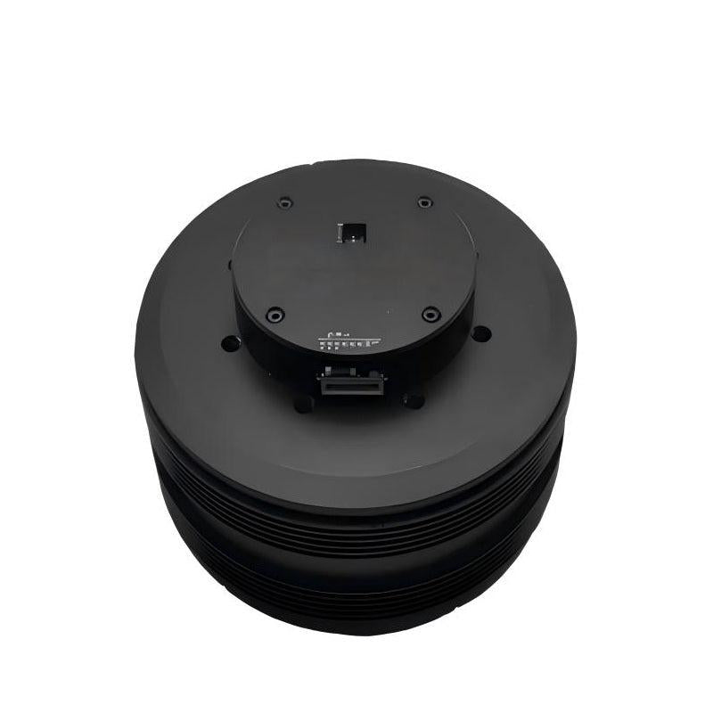MUWEIDU L12060 servo motor 24V top view, round Φ120mm housing with mounting holes and rear connectors
