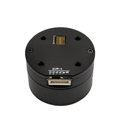 MUWEIDU L4028 brushless DC servo motor, top view with connector port and wiring pin labels