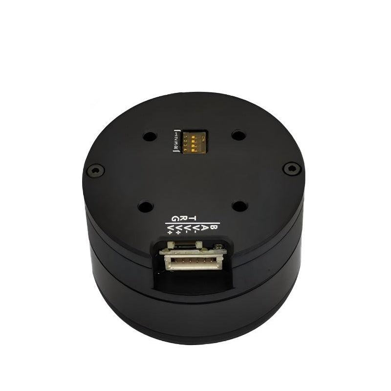 MUWEIDU L5020 mini servo motor top view with RS485/CAN connector port and pin markings