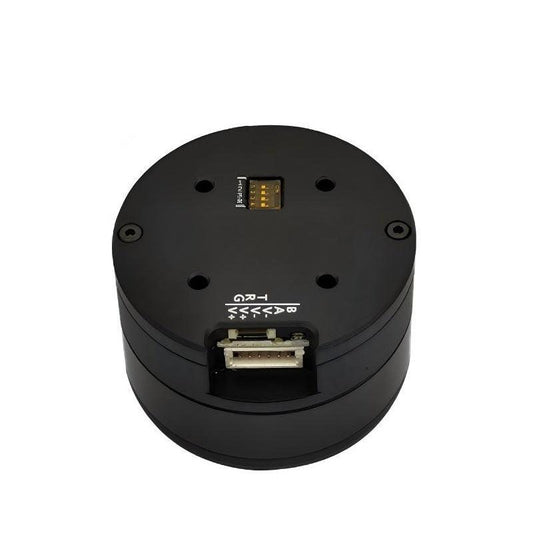 MUWEIDU L5020 mini servo motor top view with RS485/CAN connector port and pin markings