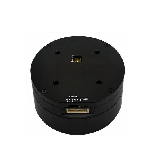 MUWEIDU L7028 servo motor top view with mounting holes, status window and side connector port