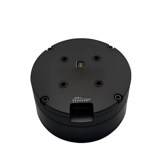 MUWEIDU L9040 servo motor top view showing round housing, mounting screw holes and small connector port