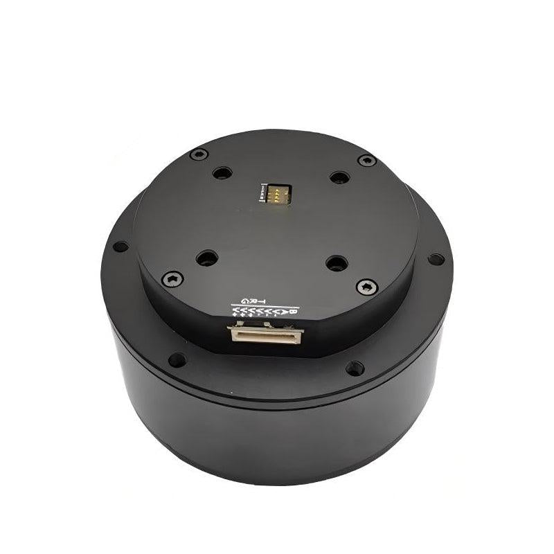 MUWEIDU L9050 24V BLDC servo motor top view with mounting holes and dual connector ports