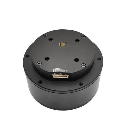 MUWEIDU L9050 24V BLDC servo motor top view with mounting holes and dual connector ports