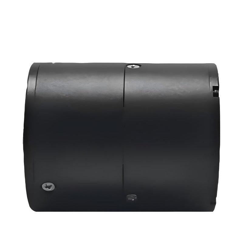 24V servo geared motor body close-up showing housing seam and mounting screws, side view