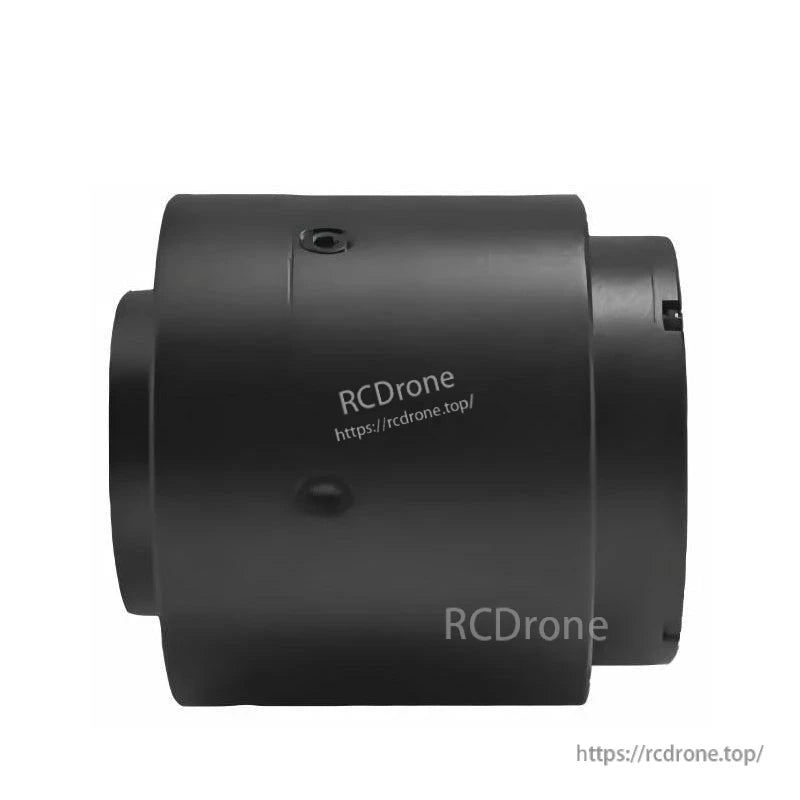 Side view of black compact geared servo motor housing with RCDrone watermark overlay