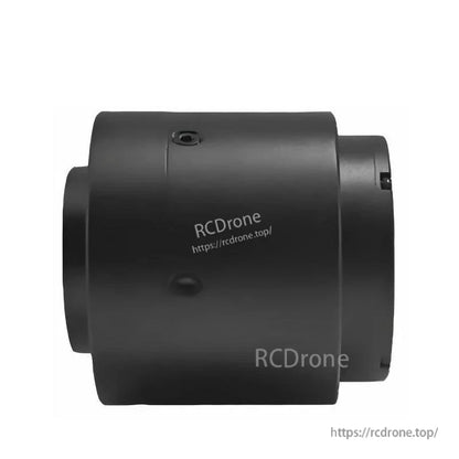 Side view of black compact geared servo motor housing with RCDrone watermark overlay