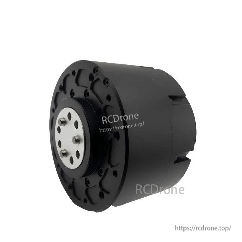 Angled front view of black geared motor with output flange; RCDrone watermark on housing