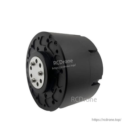 Angled front view of black geared motor with output flange; RCDrone watermark on housing