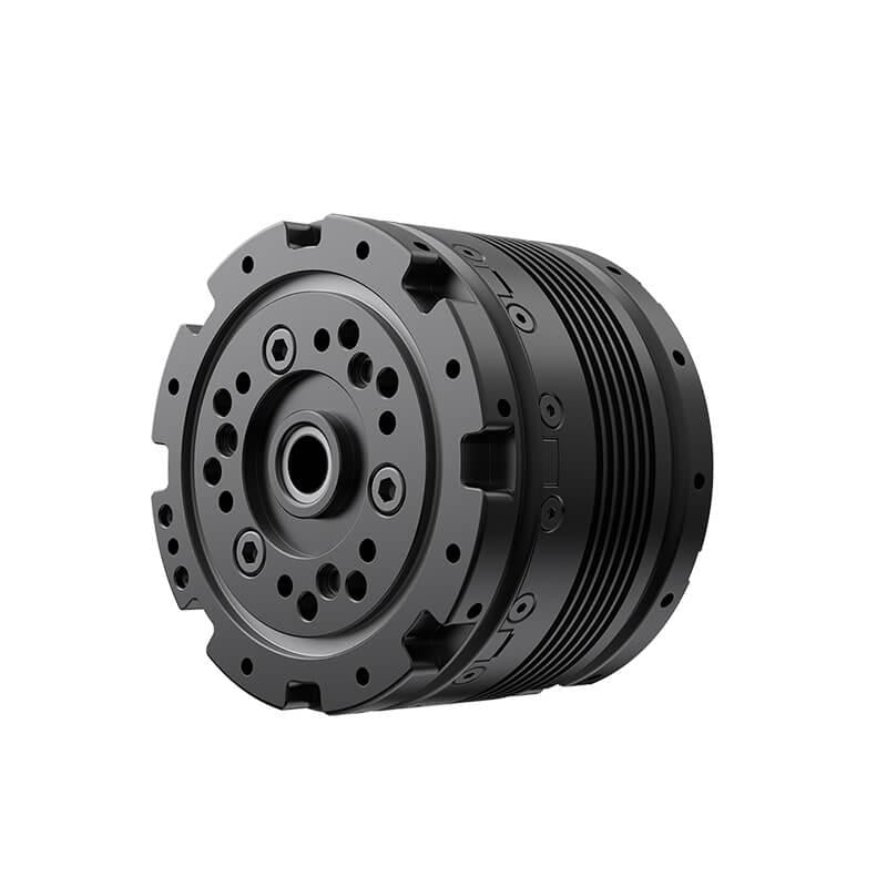 MagicLab D90N20 motor module angled view, black cylindrical actuator with front mounting flange