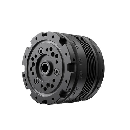 MagicLab D90N20 motor module angled view, black cylindrical actuator with front mounting flange