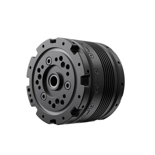MagicLab D90N20 motor module angled view, black cylindrical actuator with front mounting flange