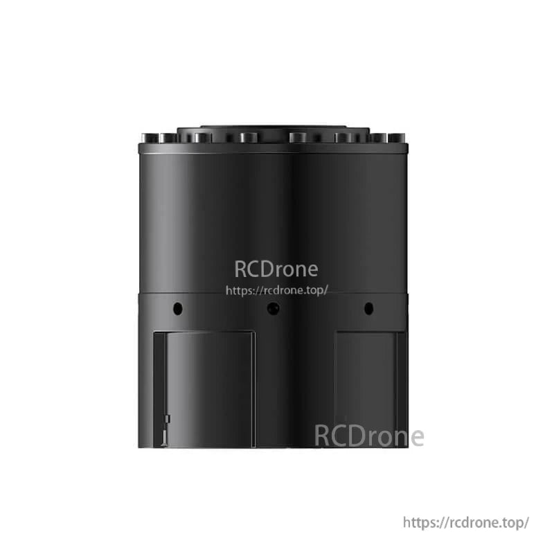 Side profile of cylindrical motor housing with top flange edge and rectangular service cover panel