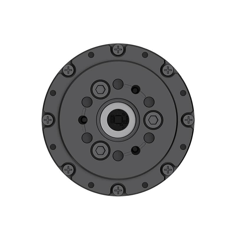P60N30 motor module front face close-up with circular mounting plate, screw ring, and central encoder/shaft hub
