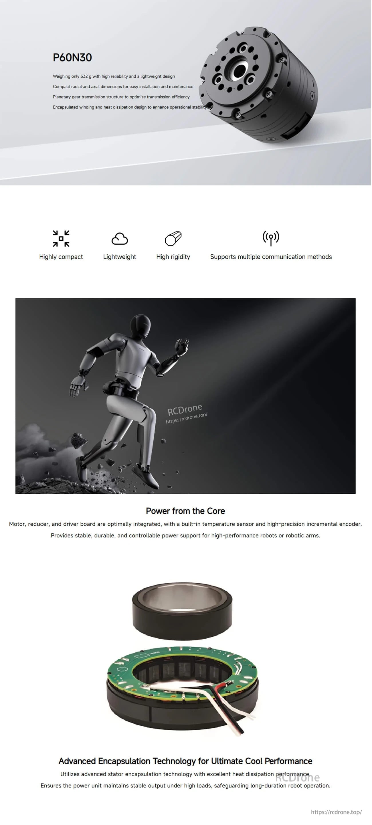 MagicLab P60N30 motor module with compact integrated motor, reducer and driver, for humanoid robot joints