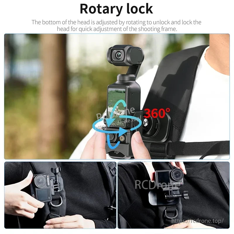 Magnetic Backpack Clip, Rotary lock allows 360° adjustment for quick framing; magnetic clip ensures secure, easy camera rotation and locking.