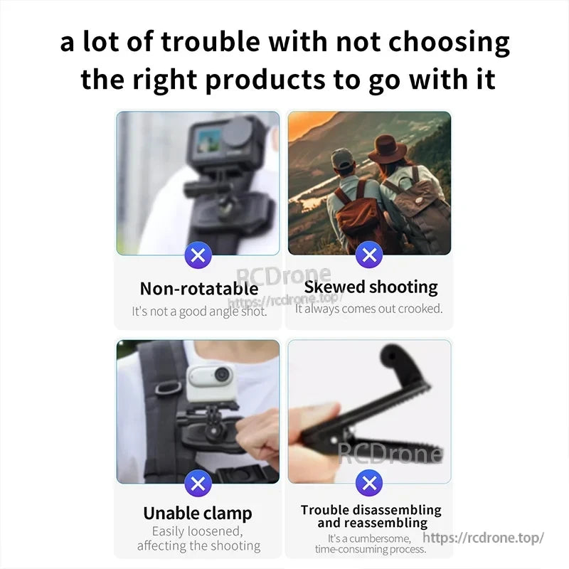 Use a magnetic backpack clip for secure, adjustable mounting. Prevent skewed shots and loose clamps with an easy, reliable, rotatable setup.