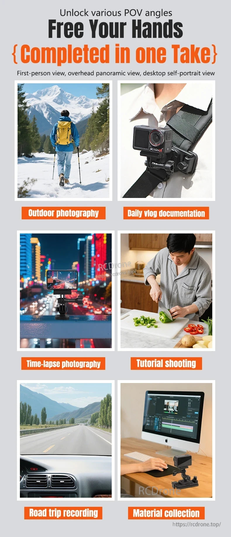 Magnetic backpack clip enables hands-free filming for outdoor adventures, vlogs, time-lapses, tutorials, road trips, and material collection with ease.