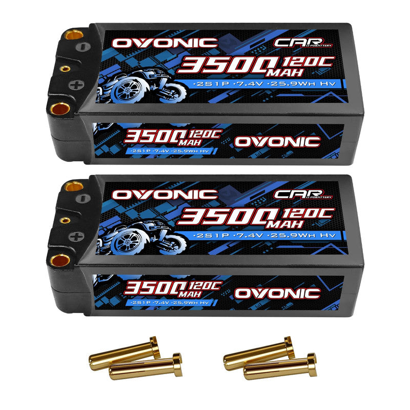 Ovonic 2S 3500mAh 7.4V 120C HardCase LiPo Battery 2-pack with gold bullet connectors