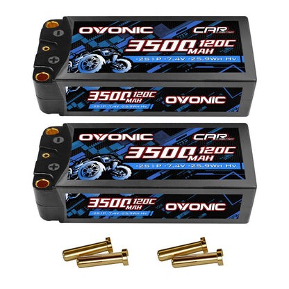 Ovonic 2S 3500mAh 7.4V 120C HardCase LiPo Battery 2-pack with gold bullet connectors