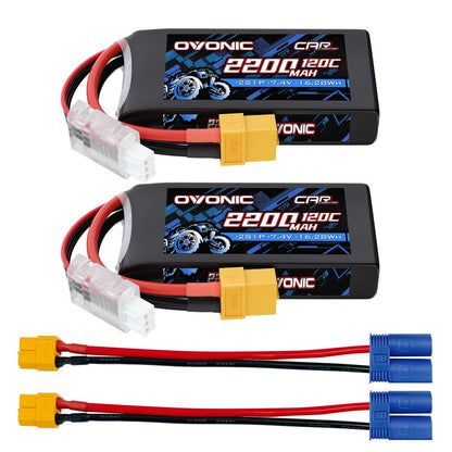 Ovonic 2-Pack 2S 2200mAh 7.4V 120C LiPo Battery set with XT60 plugs and balance leads