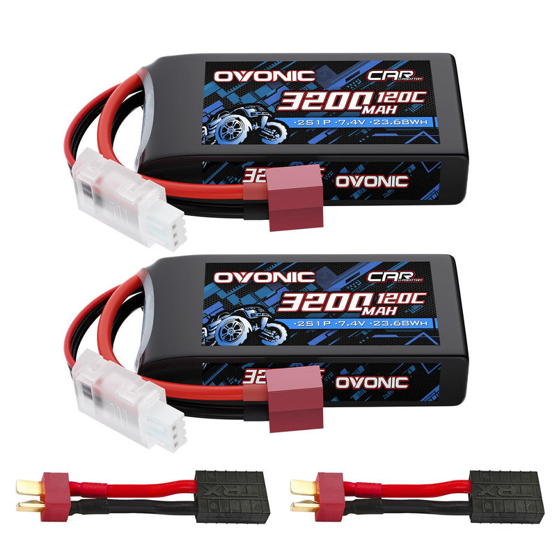 Ovonic 2S 3200mAh 7.4V 120C LiPo battery 2-pack with T-plug lead and balance connector