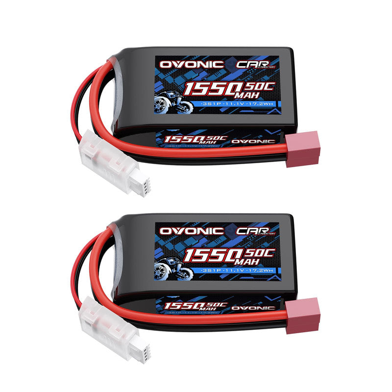 Ovonic 2-Pack 3S 1550mAh 11.1V 50C LiPo Battery set with T plug and JST-XHR balance lead