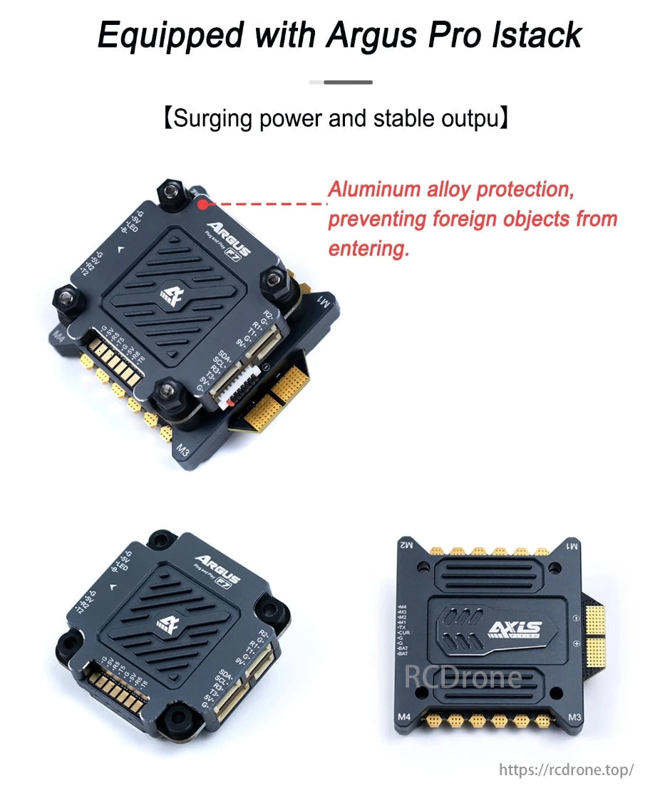 Manta5 FPV Drone, Drones are equipped with an Argus Pro iStable system, surge power, and aluminum alloy protection to prevent damage and ensure smooth flight.