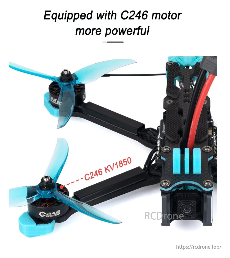Manta5 FPV Drone, Equipped with C-246 motor more powerful than usual offering high performance and efficient flight capabilities.