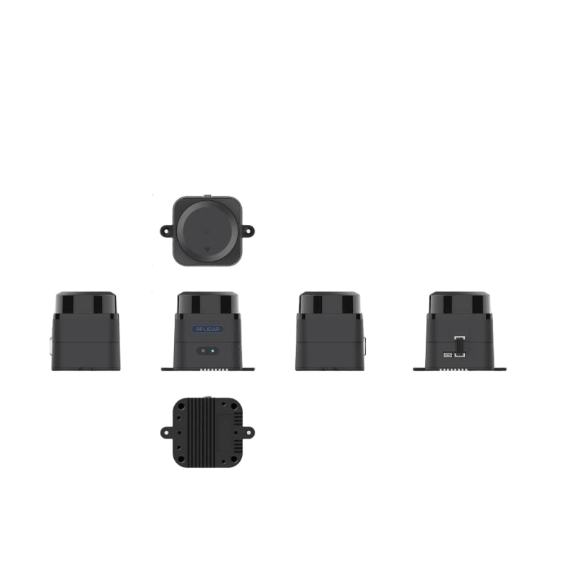 SLAMTEC Mapper M2M3 LiDAR sensor multi-view layout showing top, bottom, front, and side profiles