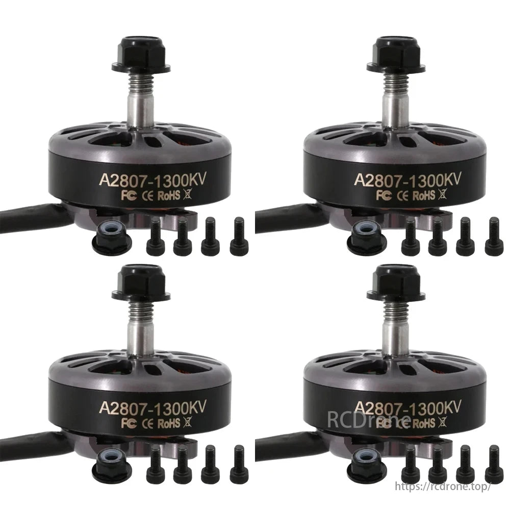 Mark4 7 Inch Drone Kit, Mark4 Drone Kit features A2807-1300KV motors, FC, CE, RoHS certified components, with assembly screws and nuts included.