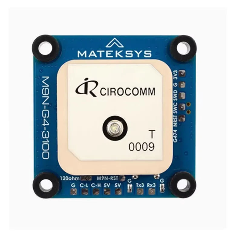 Matek AP_PERIPH DroneCAN GNSS M9N-G4-3100 GPS, MatekSys M9N-G4-3100 DroneCAN GNSS GPS module with Cirocomm patch antenna and four mounting holes