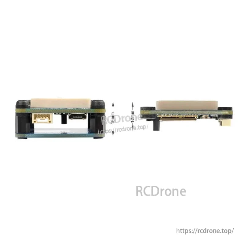 Side view of Matek AP_PERIPH DroneCAN GNSS M9N-G4-3100 GPS module with JST connector and USB-C port, 16mm/12mm height
