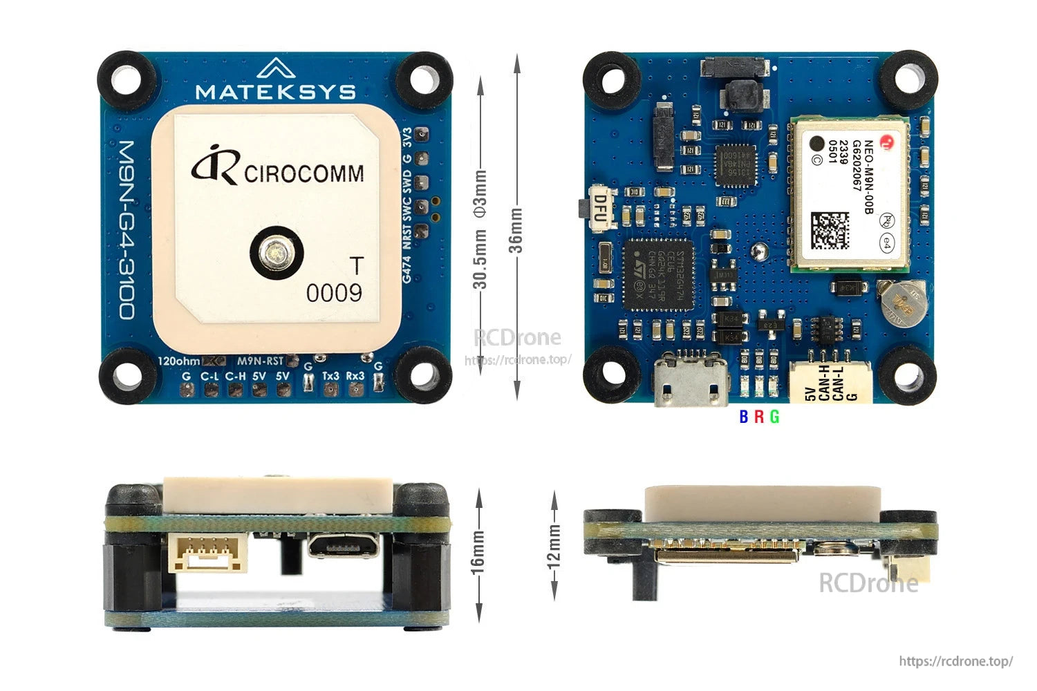 Matek AP_PERIPH DroneCAN GNSS M9N-G4-3100 GPS module with NEO-M9N, patch antenna, USB-C and CAN port