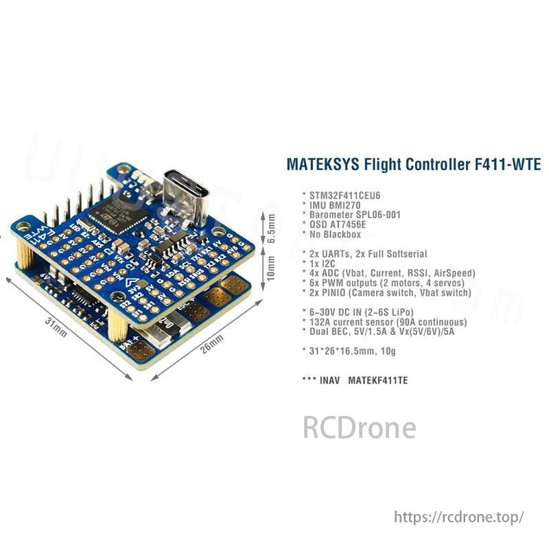 Matek F411-WTE flygkontroll med OSD / Racing FPV Quadcopter flygkontroll för racing genomgående maskin / Rc-drönardelar