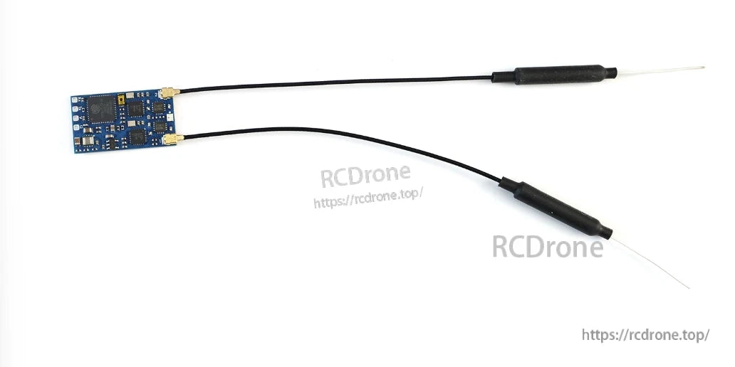 Matek R24-TD ExpressLRS 2.4GHz receiver board with two coax antennas for true diversity
