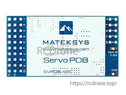 Matek SVPDB, MatekSYS Servo PDB (SVPDB-12S) board with VBAT IN 9–55V and GND pads and side solder pads