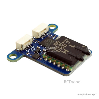 MatekSys ASPD-AUAV digital airspeed sensor PCB with dual JST plugs, mounting holes, and dual hose ports