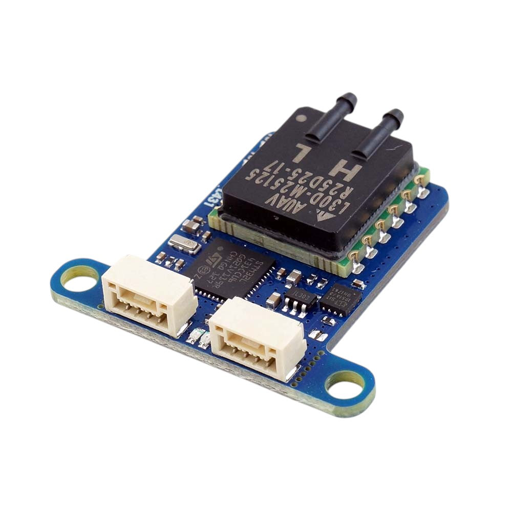 MatekSys ASPD-AUAV digital airspeed sensor board with dual pressure ports (H/L), two JST connectors, and mounting holes