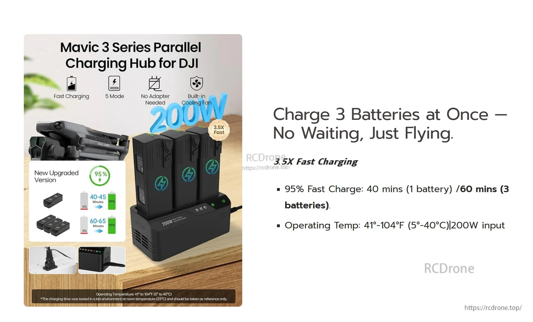 Mavic 3 Battery Charging Hub, Mavic 3 Parallel Charging Hub charges up to three batteries fast, with five modes, no adapter, and a cooling fan.