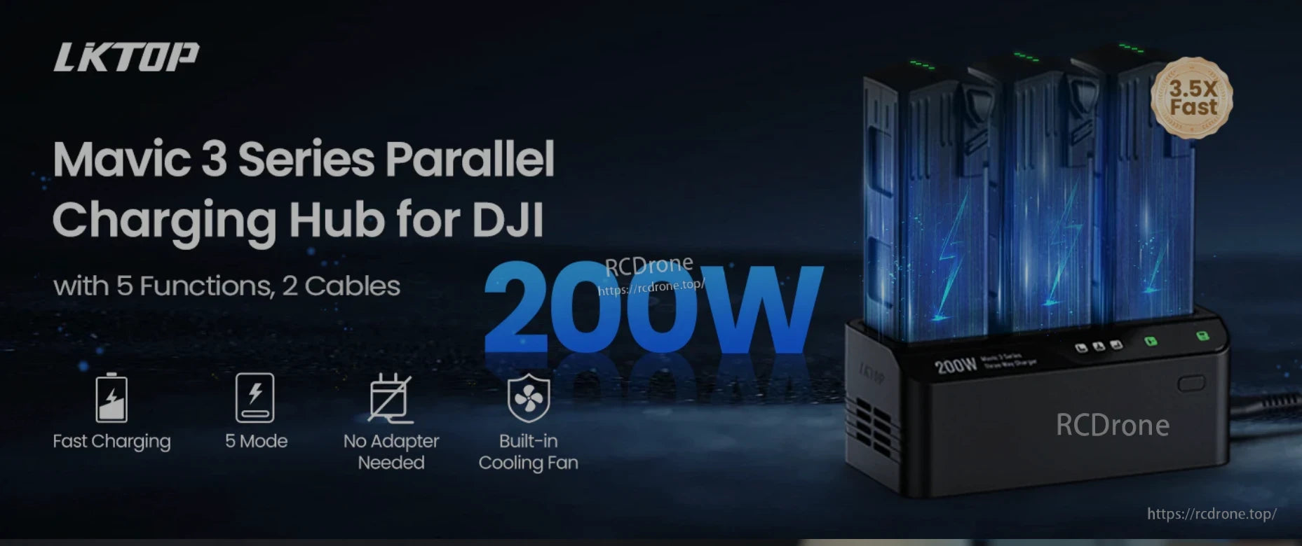 Mavic 3 Battery Charging Hub, LKTOP Mavic 3 hub provides fast charging, five modes, no adapter needed, built-in fan, and 3.5x faster performance.