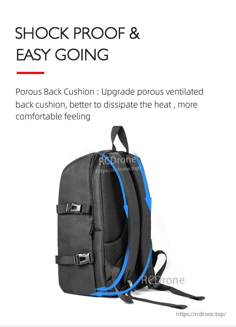 Mavic 3 Pro Backpack, Shockproof backpack with breathable back cushion for comfort and heat dissipation.
