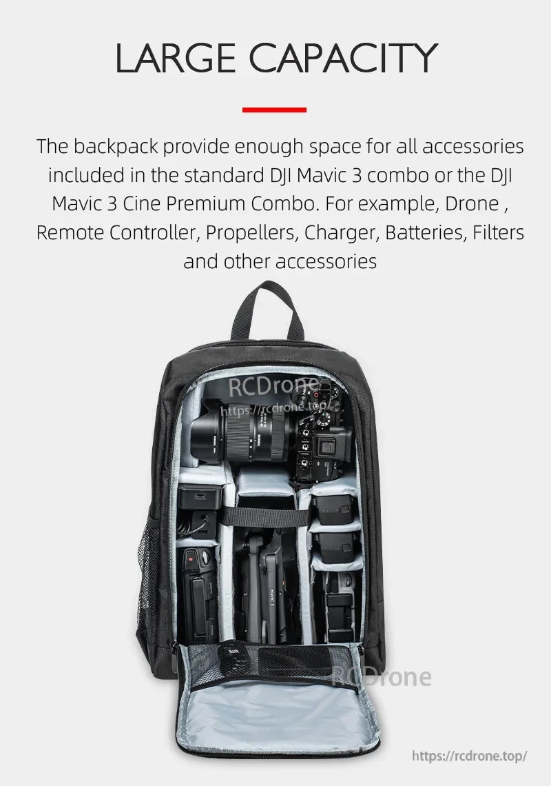 Mavic 3 Pro Backpack, Spacious backpack for DJI Mavic 3, fits drone, controller, propellers, charger, batteries, filters—ideal for travel and storage.