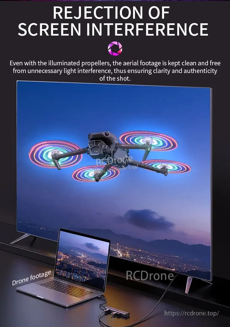 Mavic 3 propellers reduce screen interference, ensuring clear aerial footage without light distortion.